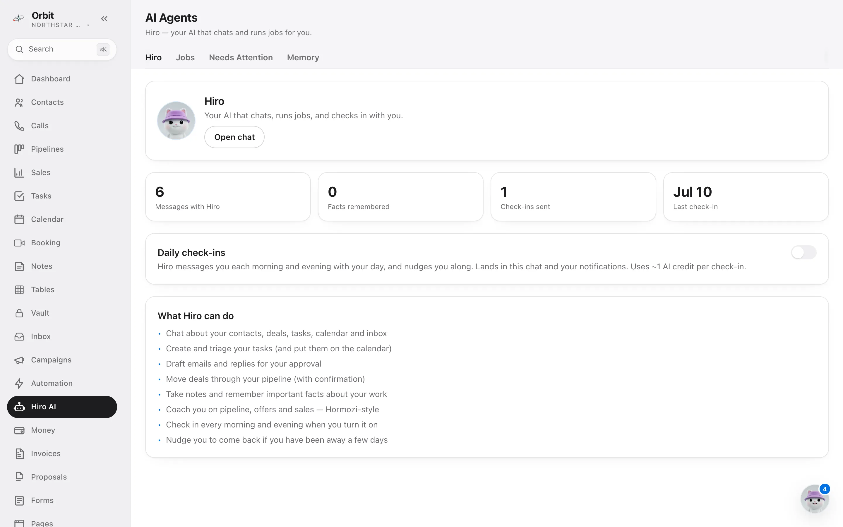 Hiro, the AI agent inside Orbit CRM