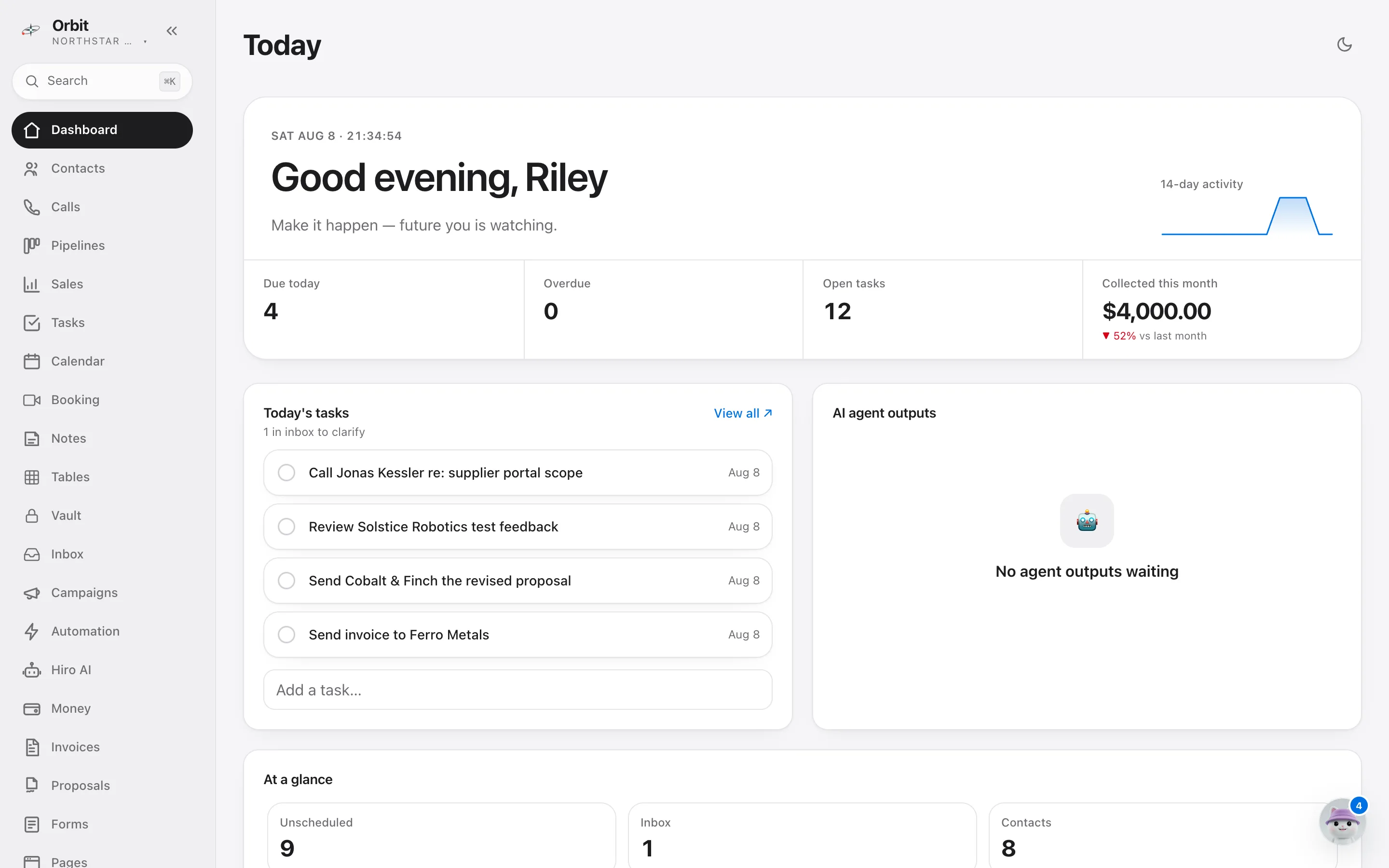 Orbit CRM dashboard